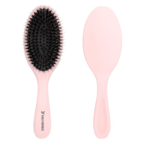 EAGLE FORTRESS Boar Bristle Hair Brush for Women, Men & Kids, Detangling Hair Brushes for Fine, Thinning, Dry or Wet Hair with Nylon Pins, Smooth & Shine Hair Brush for Extension – Pink - color: Pink