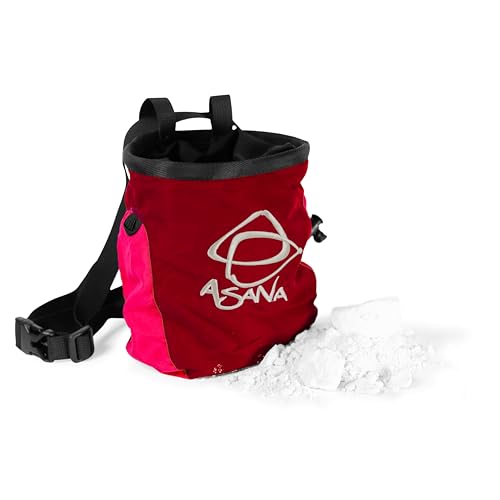 Chalk Bag for Rock Climbing & Bouldering with Waist Belt, Brush Loop, Fleece Liner, Cord Lock Enclosure - Complete with Hamster Ball Chalk Holder - color: Maroon