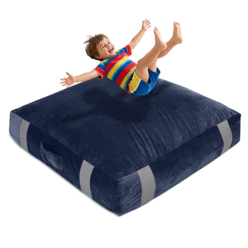 FBSPORT Crash Sensory Pads for Kids, Crash Mat for Autistic Kids with Extra 4" EPE Crash Sensory Pad for Enhanced Security,Soft Foam Blocks Washable Velvet Cover,Jump,Play,Therapy-5×5 Ft(Blue) - color: Blue, size: 5FTx5FT
