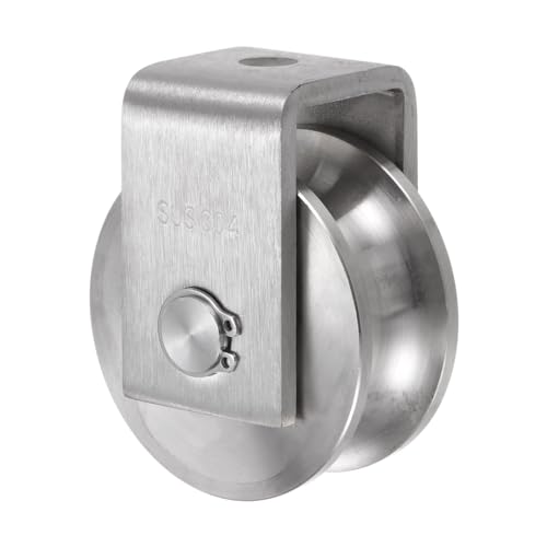 uxcell U Groove Wheel Pulley 304 Stainless Steel, 2.7" Dia Track Wheel Pulley Block Loading 2000lbs for Sliding Gate, Industrial Machines, Groove Width 0.87" - size: 2.7" wheel dia, 0.87" groove width