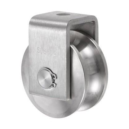 uxcell U Groove Wheel Pulley 304 Stainless Steel, 2.7" Dia Track Wheel Pulley Block Loading 2000lbs for Sliding Gate, Industrial Machines, Groove Width 0.87" - size: 2.7" wheel dia, 0.87" groove width