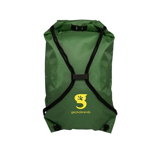 geckobrands Embark 10L Drawstring Backpack – Waterproof, Lightweight Dry Bag for Beach, Hiking, and Light Water Activities - color: Hunter Green/Yellow