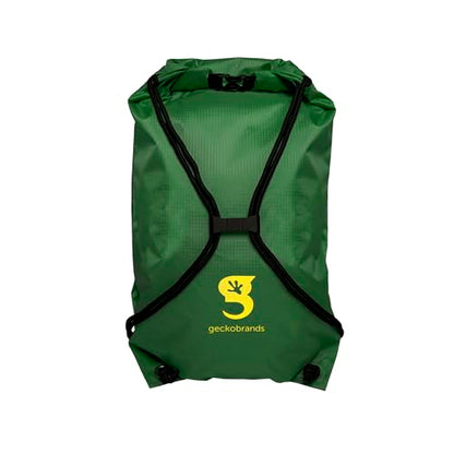 geckobrands Embark 10L Drawstring Backpack – Waterproof, Lightweight Dry Bag for Beach, Hiking, and Light Water Activities - color: Hunter Green/Yellow