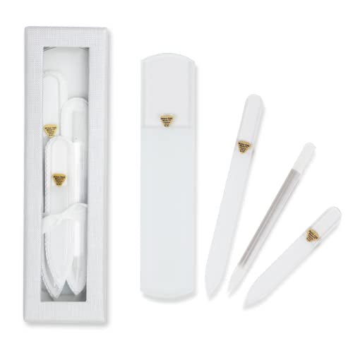 Bona Fide Beauty Czech Glass Gift Set: Foot File, Nail File, Cuticle Pusher | Clear set: genuine Bohemian crystal glass set includes protective cases and sleeves. Reusable and easy to clean. - color: Clear
