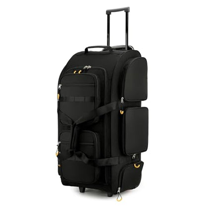 Searock 90L Rolling Duffle Bag with Wheels and Handle, 31” Large Duffle Bag for Travel, Carry On Luggage Duffel Bag with Shoe Compartment, Multi-Pocket, Water Resistant, Black - color: Black