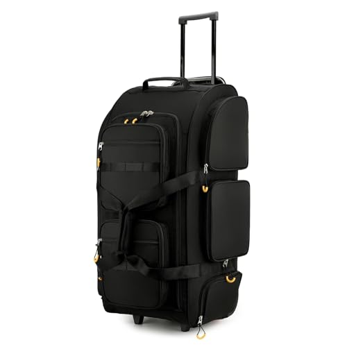 Searock 90L Rolling Duffle Bag with Wheels and Handle, 31” Large Duffle Bag for Travel, Carry On Luggage Duffel Bag with Shoe Compartment, Multi-Pocket, Water Resistant, Black - color: Black