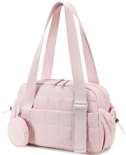 CAMTOP Mini Gym Bag for Women, Small Gym Tote Bag Puffy Quilted Sports Duffel Bag with Wet Compartment and Coin Purse Duffel Bags Dance Yoga Workout Bag for Gifts (All Coral Pink, Mini-12.6") - color: All Coral Pink, size: Mini-12.6"