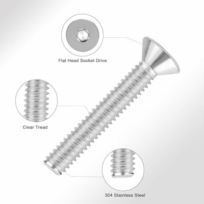 5/16-18x1/2 Flat Head Socket Cap Screws Bolts 30pcs HS/JXLS-03 | 304 Stainless Steel, UNC Coarse Full Thread, Equipped with Phillips Bit, for DIY, for Repair, Install Furniture Screws - size: 5/16-18x1/2"