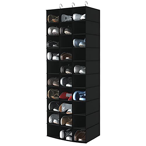 Libeder 30 Section Hanging Shoe Organizer & Storage for Closet, Black | Hanging Closet Organizer for Wardrode, Dorm, Breathable No-woven Fabric, Folding Shoe Racks, Space Saving Hanging Shelves - color: Black, size: 30 Sections