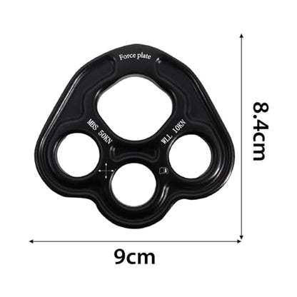4 Holes Paw Rigging Plate Rope Access Climbing Anchor Lightweight Sturdy Rock Climbing Gear Force Divider Plate, Black