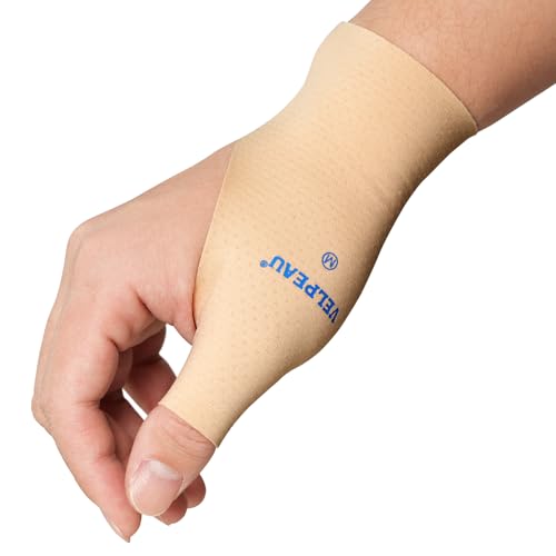 VELPEAU Thumb and Wrist Compression Sleeve for Tendonitis (Pack of 2), Seamless Technology, Gloves Wraps for Arthritis Pain Relief for Women & Men, Splint Liner, Fits Both Hands (Khaki, Long Version, L) - color: Long Version-Khaki, size: Large