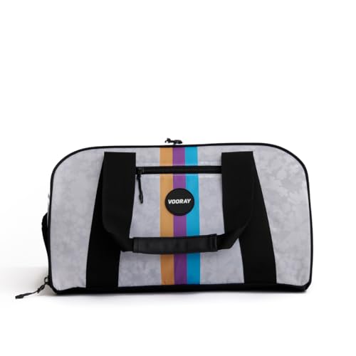 Vooray Burner Small Gym Bag for Women and Men, 23L | Lightweight Duffle Bag with Shoe Compartment, Water Bottle Pocket, Magnetic Handles, Adjustable Strap, Use for Sports, Travel - color: 23L - White Floral Retro Stripe