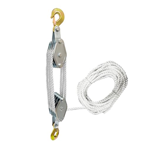 Mechanical Advantage Pulley System - Industrial Rope Lifting Set, Strong Load Transfer Hoist | Heavy Duty Pulley System with Breaking Strength Design for Warehouses Animal Pens Farm Operations - color: White.