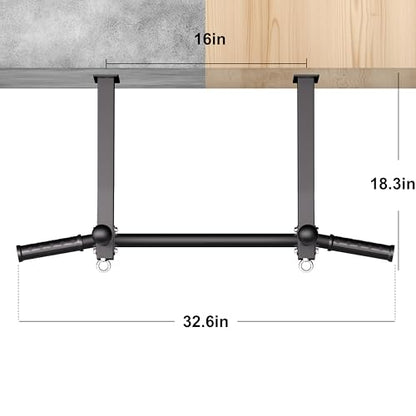 16" Ceiling Mount Pull Up Bar, Heavy Duty Steel Support 600 LBS | with Ball Finger & Round Anchors, Multi-Grip Pullup Bar, Ceiling Beam for Home/Gym/Garage/Basement, Easy Installation