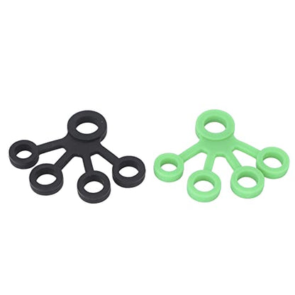 2pcs Silicone Finger Stretcher, Portable Elastic Hand Resistance Bands, Strengthener for Grip Strength Training, Gentle Hand Exerciser for Office & Travel (Dark Green + Black)