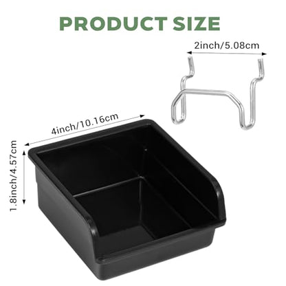 16 Pcs Black Pegboard Bins with Metal Hooks, Heavy Duty Plastic Storage Organizer, Pegboard Tools Organizer for Garage, Workshop, Craft Room, Hardware Tools