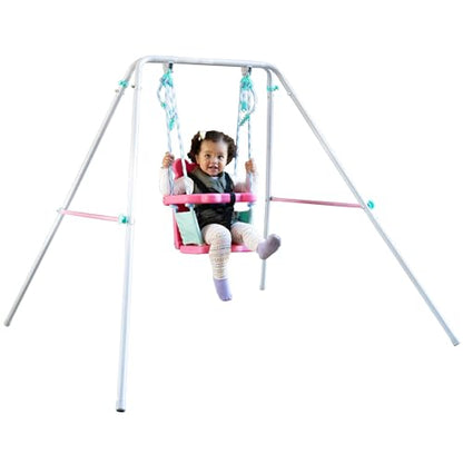 Sportspower My 1st Toddler Swing - Heavy-Duty Baby Indoor/Outdoor Swing Set with Safety Harness, Pink/Pale Green, 57" L x 56" W x 47" H - color: Pink/Pale Green