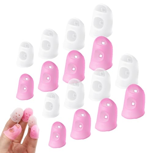 16 Pcs Thimbles for Hand Embroidery Silicone Guitar Fingertip Protector Anti-Slip Finger Tips Breathable Fingers Protectors Pads Cover for Paper Sorting Money Counting Sewing Guitar Playing - color: Blue & Aqua