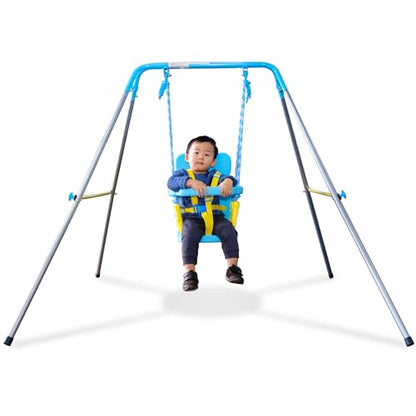 Sportspower FNS-004 My 1st Toddler Swing - Heavy-Duty Baby Indoor/Outdoor Swing Set with Safety Harness, Puppy Version, 58" L x 58" W x 47" H - color: Baby Blue/Yellow