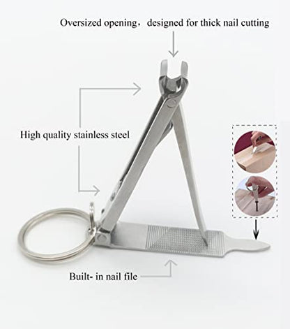 Stainless Steel Portable Nail Cutter，German Keychain Nail Clipper with File for Man and Women, Ultra Thin Flat Fingernail Clipper Perfect Use for Traveling、 Home 、 Office (Small, 1)