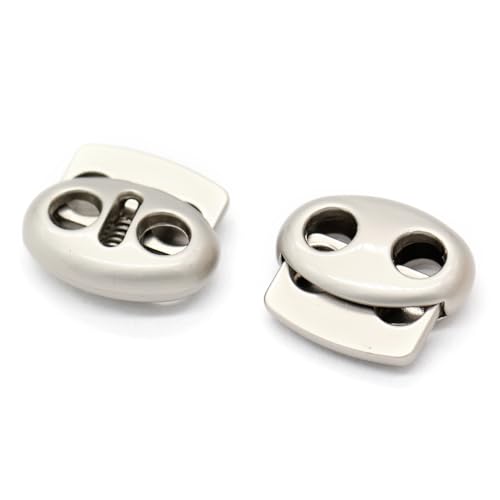 10Pcs Metal Cord Locks Alloy Double Holes Spring Toggle Stopper Fastener Toggles for Shoelaces, Drawstrings, Paracord, Bags, Lanyard, Clothing(Silver) - color: Silver