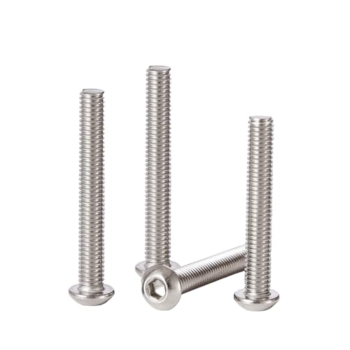 M6-1.0 Button Head Socket Cap Bolts Screws - 20/25/30/35/40mm Length Kit,304 Stainless Steel(A2-70), Allen Drive, Bright Finish, Fully Threaded, 50-Piece Set - size: 304-Button-M6-20-40mm