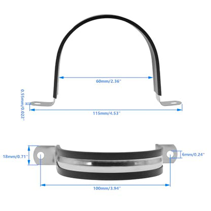 Rubber U Clamps,Two Hole U-Tube Strap Clamp Set,SAFYY EPDM Rubber Cushioned Insulated Clamp Rubber Lined Mounting U Brackets,U Shaped Pipe Tube Wire Clamps Clips Conduit Clamps (M60|2-3/8",10PCS) - size: M60|2-3/8",10PCS