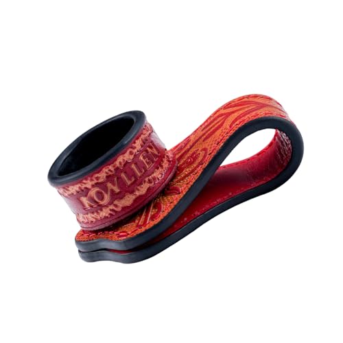 KONLLEN Leather Magnetic Chalk Holder, Pool Cue Accessory | Round or square engraved leather holder keeps billiard chalk secure and easy to reach during pool play. - color: VT Holder-Red-round