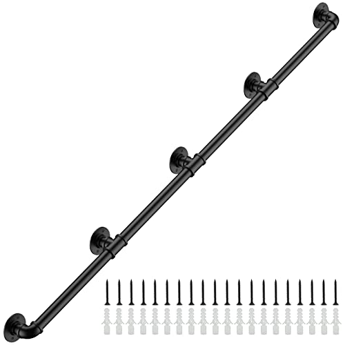 13FT Industrial Stair Railing Wall Mount Staircase Handrail φ1.3 Pipe Hand Rail for Steps Grab Bar Foot Rail Vintage Pipe Railing Black Deck Handrail for Outdoor Indoor Stairs Porch - size: 13FT