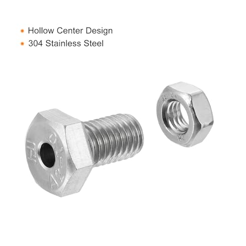 MECCANIXITY M10x16mm Hollow Screw Bolts External Hexagon Fasteners with Nuts, 304 Stainless Steel Pack of 2 - size: M10x16mm