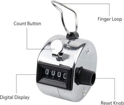 Foraineam 6 Pack Metal Hand Tally Counter Digital Lap Counter Clicker Handheld Mechanical Number Click Counters for Knitting, Coaching, Fishing, Golf, Lap, Baseball, Row Sport