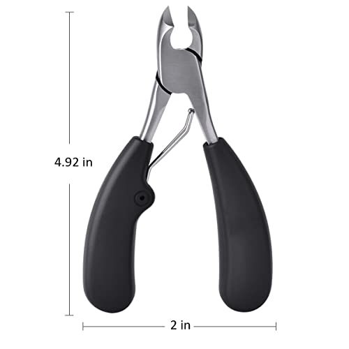 Cuticle Nippers, Professional Heavy Duty Toenail Clippers for Thick & Ingrown Nails, Stainless Steel Nail Nipper with Non-Slip Ergonomic Handle, Manicure Pedicure Tool for Seniors, Men & Salon Use - color: Stainless Steel, Black