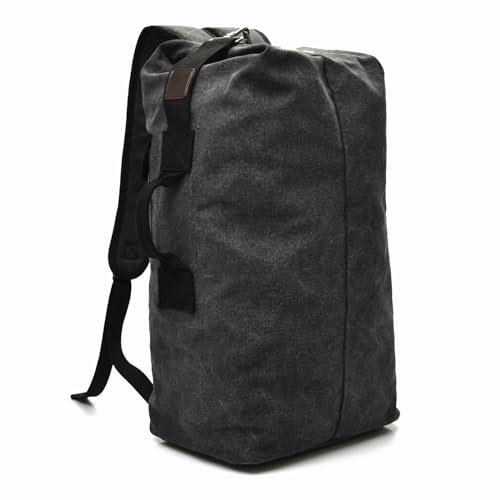 Military Tactical Backpack Large Capacity Travel Climbing Bag Duffel Bag Top Load Double Strap Canvas Backpack - color: Black