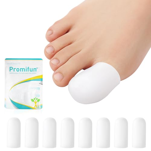 Promifun Silicone Toe Protectors,4 Pairs Soft Gel Toe Protectors for Men & Women-Toe Caps for Foot Pain Relief-Toe Sleeves for Ingrown Toenails, Corns, Calluses, Blisters(White+L) - color: White, size: Large(4 Pair)