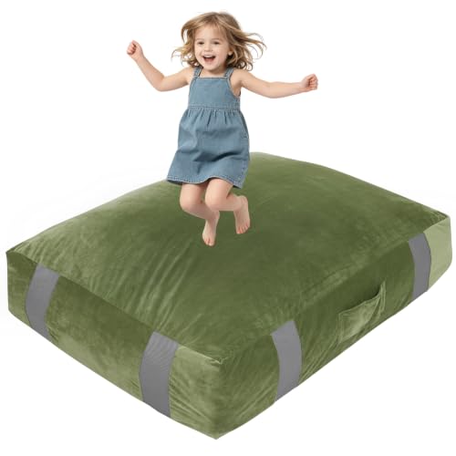 FINCOME Crash Sensory Pad for Kids Autistic Kids Landing Zone Sensory Tool | 2-Layer Foam for Autism, Easy-Clean Velvet Cover, Multi-Use/SIZE, Indoor & Outdoors Use Kids Jumping Pillow, Anxiety Relief - color: Green, size: 4x3 Feet