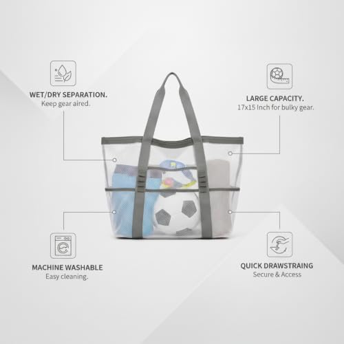 Mesh Drawstring Gym Bag, Breathable Nylon Storage for Wet Gear and Sports Equipment, 17 x 15 Inch (1 PC) - color: White