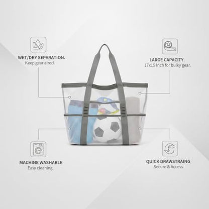Mesh Drawstring Gym Bag, Breathable Nylon Storage for Wet Gear and Sports Equipment, 17 x 15 Inch (1 PC) - color: White