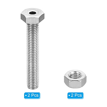 PATIKIL M10x60mm Hollow External Hexagon Screw, 2 Set Cylindrical Lamp Threading Socket Screws Through Hole Bolt with Nut 304 Stainless Steel - size: 60mm