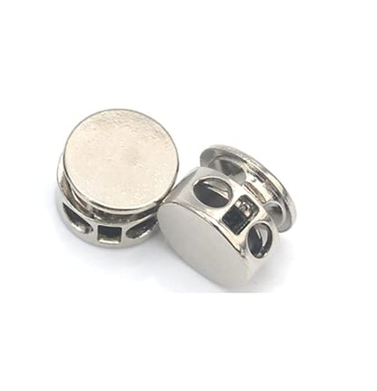 DIY 30pcs/lot Round Metal Alloy Stoppers Toggle Cord Locks Drawstring Two Hole Nickle/Black/Satin (NICKEL) - color: Nickel