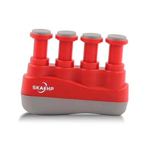 Hand Exerciser - Improves flexibility and strength in fingers, hands, and forearms - Adjustable tension for each finger - Simulated guitar strings help develop calluses - Comfortable workout - color: Red and Gray