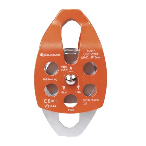 SEPEAK CE&UIAA 30kN Large Rescue Climbing Pulley Double Sheave with Swing Plate Climbing&Rock Lifting,Orange - color: Orange