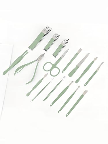 16-Piece Professional Manicure & Pedicure Kit - Comprehensive Nail Care Set with Stainless Steel Tools and Leather Case Green - color: Green