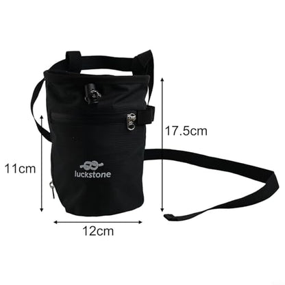 Climbing Chalk Bag, Anti-Leak Drawstring, 420D Oxford with Phone Pocket, for Rock Climbing Gym Weightlifting Bouldering(Black) - size: Black