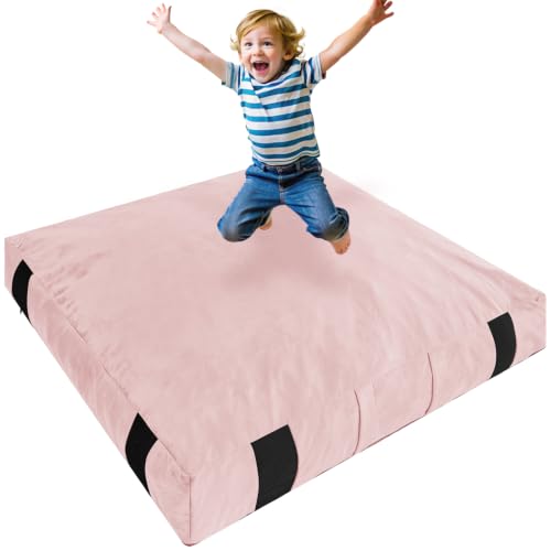 JOYWOO Crash Pad for Kids Sensory Room, 4 x 4 Ft / 5 x 5 Ft Anti-Slip Sensory Crash Mat, Shredded Foam Sensory Crash Pad for Kids Gift, Soft Washable Cover, Gift for Children and Family Fun - color: Pink, size: 5x5 Feet