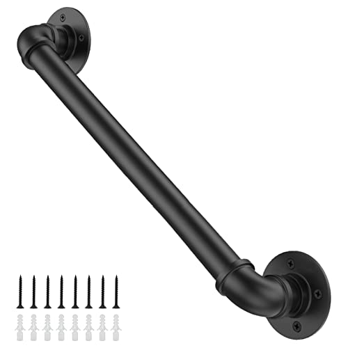 Willstar 4FT Industrial Staircase Handrail Non-Slip Pipe Bar Foot Rail Wall Mount Stair Rail Vintage Grab Bar for Steps Black Iron Pipe Handrail for Outdoor Indoor Stairs Loft Porch Hand Rail (4ft) - size: 4 Feet