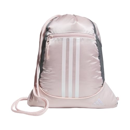 adidas Alliance Sackpack – Drawstring Backpack for Sports, Small Gym Bag, Sandy Pink/White/2, OSFA - color: Sandy Pink/White/2