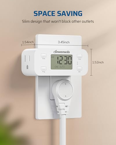 DEWENWILS 24 Hour Programmable Digital Timer Outlet with 1 Outlet, White | 125V/15A/1000W, 1/2 HP, 3 Prong Light Timer for Indoor Lamp, Fan, Aquarium, Christmas Decorations, Reptile Tanks - style: White-1PK