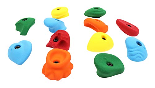 Atomik Rock Climbing Holds Set of 12 Large Bolt-On Classic Jugs in Assorted Bright Tones