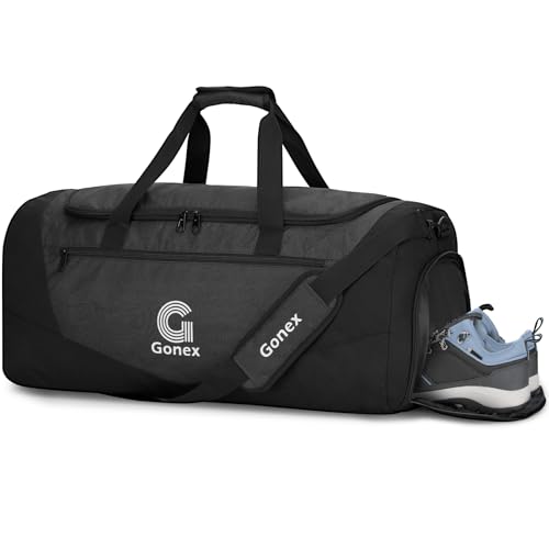 Gonex 60L Gym Duffel Bag with Shoe Compartment, Large Capacity | Water-Repellent Polyester, Wet Pocket, Multiple Storage, 3 Carry Options, Gym, Sports & Travel - color: Black, size: Medium (26inch / 60L)