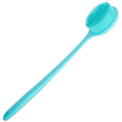 DNC Silicone Back Scrubber for Shower, Soft Bath Body Brush with Long Handle (Blue) - color: Blue